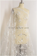 3D Blumen Spitzenstoff Off-White/ Braut Perlen Spitzenstoff/ romantischer Spitzenstoff mit 3D Blumen/ Hochzeit Spitzenstoff// L19-205