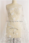 3D Blumen Spitzenstoff/ Braut Spitzenstoff/ romantischer Blumen Spitzenstoff mit 3D Blumen/ Hochzeit Spitzenstoff// L19-207