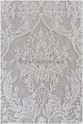 Luxus Handperlen Spitzenstoff Off-White/ Perlen Brautspitze/ Hochzeitskleid Spitze mit Perle// L19-209