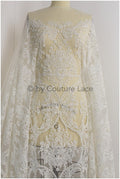 Luxus Handperlen Spitzenstoff Off-White/ Perlen Brautspitze/ Hochzeitskleid Spitze mit Perle// L19-209