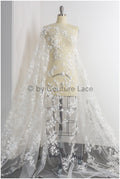 3D Blumen Spitzenstoff Off-White/ Braut Spitzenstoff/ romantischer Blumen Spitzenstoff/ Hochzeit Spitzenstoff// L19-210
