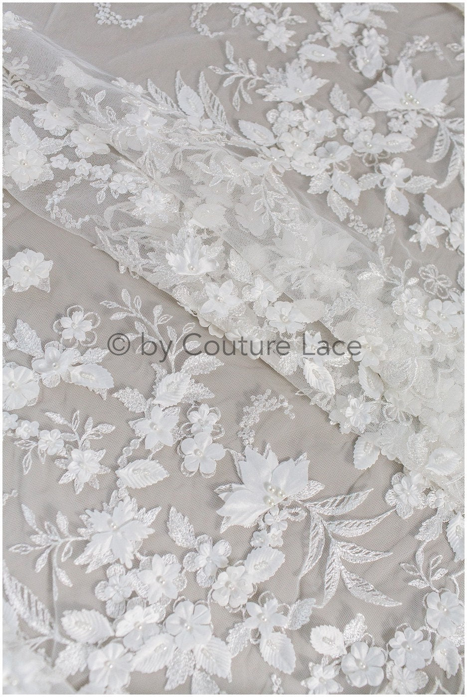 3D Blumen Spitzenstoff Off-White/ Braut Spitzenstoff/ romantischer Blumen Spitzenstoff/ Hochzeit Spitzenstoff// L19-210