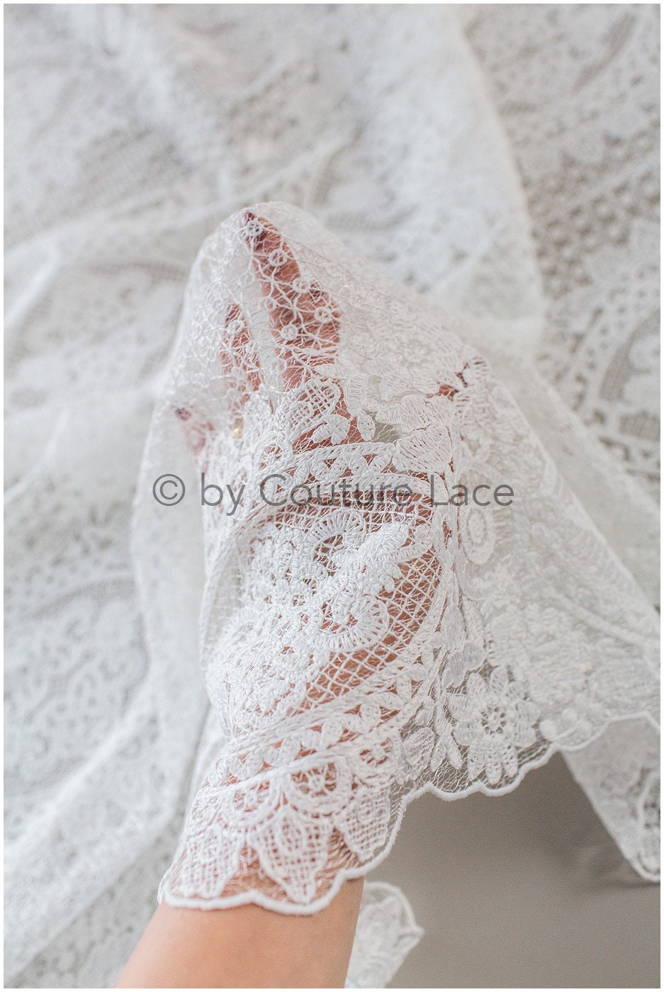 Embroidered bridal lace fabric/ Bridal lace fabric off-white/ Milk silk lace fabric/ Bridal lace// L19-222