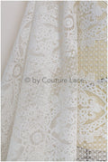 Embroidered bridal lace fabric/ Bridal lace fabric off-white/ Milk silk lace fabric/ Bridal lace// L19-222
