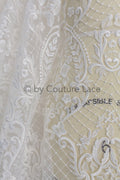 French Floral Lace/ Bridal Raschel Lace Off-White/ French Veil Lace/ Bridal Chanitilly Lace/ Boho Bridal Lace// L18-198