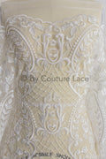 French Floral Lace/ Bridal Raschel Lace Off-White/ French Veil Lace/ Bridal Chanitilly Lace/ Boho Bridal Lace// L18-198