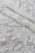 Schwerer Handperlen Spitzenstoff Off-White/ wunderschöner Braut Spitzenstoff/ Spitze mit Perlen für Hochzeitskleid// L18-220
