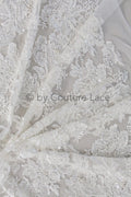 Schwerer Handperlen Spitzenstoff Off-White/ wunderschöner Braut Spitzenstoff/ Spitze mit Perlen für Hochzeitskleid// L18-220