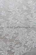 Schwerer Handperlen Spitzenstoff Off-White/ wunderschöner Braut Spitzenstoff/ Spitze mit Perlen für Hochzeitskleid// L18-220