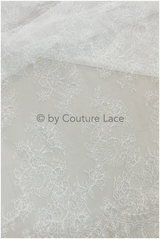 Filigree lace fabric off-white/ contour embroidered lace fabric for wedding dress/ floral lace/ boho lace// L19-200
