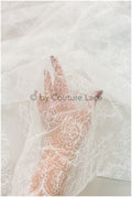 Filigree lace fabric off-white/ contour embroidered lace fabric for wedding dress/ floral lace/ boho lace// L19-200