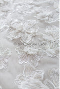 Wunderschöner 3D Blüten Spitzenstoff Off-White Silber/ Hochzeitskleid Spitze/ Blumenspitze/ Brautspitze// L19-225