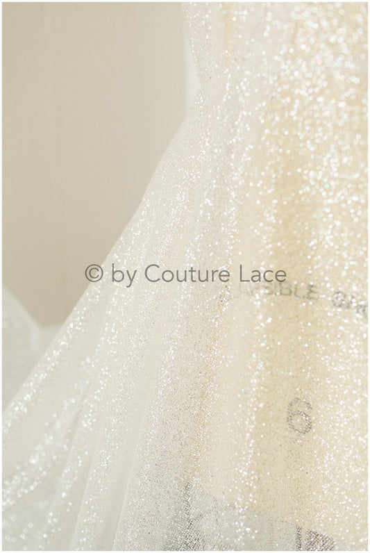 Glitter tulle fabric/ off-white diamond glitter mesh/ shiny bridal lace fabric/ shiny glitter tulle fabric// R-013