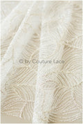 Wedding dress fabric with glitter/ Off-white diamond glitter tulle fabric with leaf design/ Shiny glitter tulle fabric// R-014