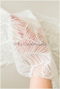 Wedding dress fabric with glitter/ Off-white diamond glitter tulle fabric with leaf design/ Shiny glitter tulle fabric// R-014