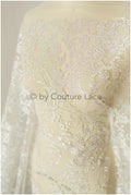 Floral lace glitter mesh fabric/ Off-white wedding dress fabric with glitter/ Shiny glitter tulle fabric/ R-015