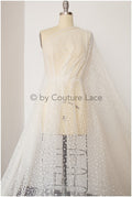 Shiny polka dot flock fabric with gradient/ off-white silver glitter fabric with flock/ elegant mesh tulle lace fabric/ off-white bridal tulle fabric// R-017