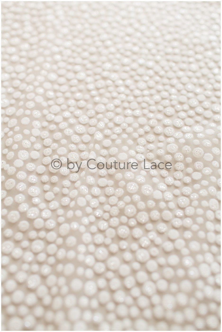 Shiny polka dot flock fabric with gradient/ off-white silver glitter fabric with flock/ elegant mesh tulle lace fabric/ off-white bridal tulle fabric// R-017