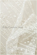 Glitter tulle/ Off-white diamond geometric glitter fabric/ Glitter tulle fabric/ Glitter lace// R-016