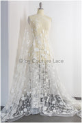 3D Blumen Spitzenstoff/ Braut Spitzenstoff/ romantischer Blumen Spitzenstoff mit 3D Blumen/ Hochzeit Spitzenstoff// L19-207