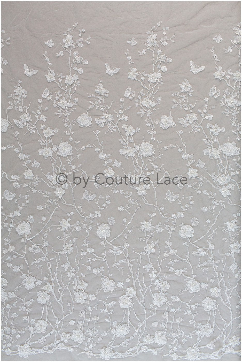 3D Blumen Spitzenstoff/ Braut Spitzenstoff/ romantischer Blumen Spitzenstoff mit 3D Blumen/ Hochzeit Spitzenstoff// L19-207