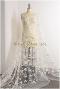 3D Blumen Spitzenstoff/ Braut Spitzenstoff/ romantischer Blumen Spitzenstoff mit 3D Blumen/ Hochzeit Spitzenstoff// L19-207