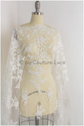 Perlen Spitzenstoff Off-White/ Brautspitze mit Perlen/ Blumenhochzeitskleid Spitze mit Perlen & Pailletten// L19-208