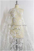 3D Blumen Spitzenstoff Off-White/ Braut Spitzenstoff/ romantischer Blumen Spitzenstoff/ Hochzeit Spitzenstoff// L19-210