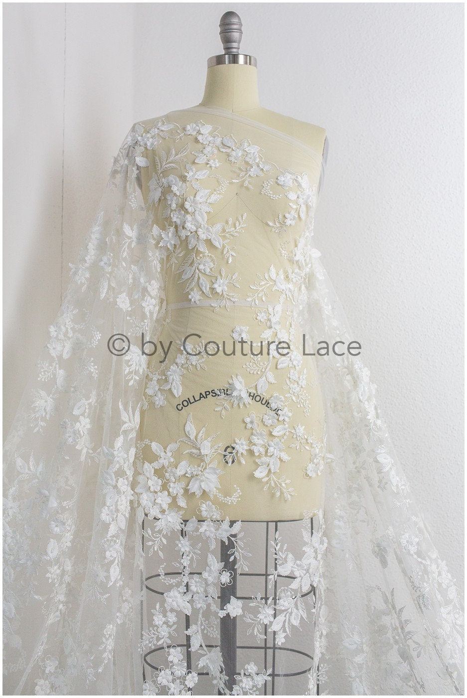 3D Blumen Spitzenstoff Off-White/ Braut Spitzenstoff/ romantischer Blumen Spitzenstoff/ Hochzeit Spitzenstoff// L19-210