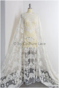 Perlen Spitzenstoff Off-White/ Couture Spitzenstoff mit Perlen/ Braut Spitzenstoff/ Perlen Pailletten Spitze// L19-221