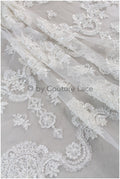 Perlen Spitzenstoff Off-White/ Couture Spitzenstoff mit Perlen/ Braut Spitzenstoff/ Perlen Pailletten Spitze// L19-221