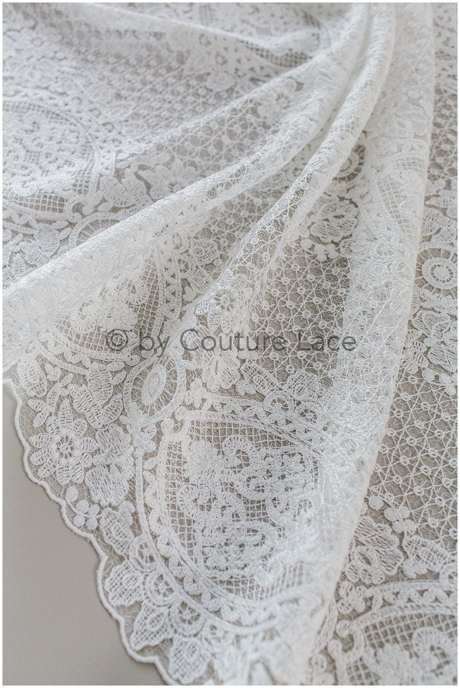 Embroidered bridal lace fabric/ Bridal lace fabric off-white/ Milk silk lace fabric/ Bridal lace// L19-222