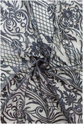 Schwarze Ornamentspitze/ schwarze Spitze/ schwarze bestickte Spitze für Abendkleid/ schwarze Couture Spitze // L19-215