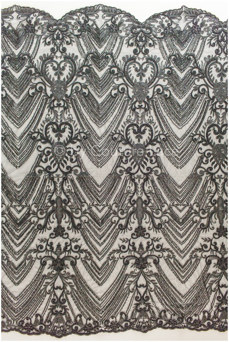 Perlen Spitzenstoff Schwarz/ Couture Spitzenstoff/ Spitzenstoff mit Perlen/ Perlen Spitze// L19-217