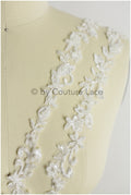 Hand embroidered lace trim for wedding dress/ embroidered lace for veil/ lace trim off-white// T19-068