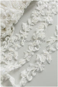 Hand embroidered lace trim for wedding dress/ embroidered lace for veil/ lace trim off-white// T19-068