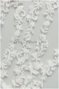 Hand embroidered lace trim for wedding dress/ embroidered lace for veil/ lace trim off-white// T19-068
