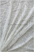 Geometric lace fabric off-white/ bridal lace with beads/ abstract wedding dress lace with beads &amp; sequins// L19-249