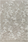 3D Blumen Spitzenstoff Off-White/ Braut Spitzenstoff mit Perlen/ romantischer Spitzenstoff mit 3D Blumen/ Hochzeit Spitzenstoff// L19-245