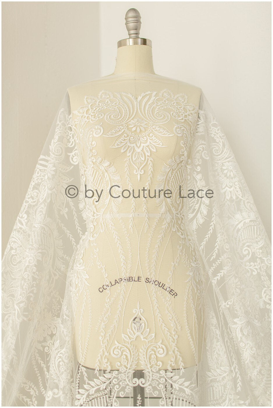 Boho bridal lace fabric off-white/ lace fabric/ embroidered bridal lace fabric/ wedding dress lace// L19-243