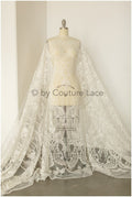 Boho bridal lace fabric off-white/ lace fabric/ embroidered bridal lace fabric/ wedding dress lace// L19-243