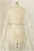 Boho bridal lace fabric off-white/ lace fabric/ embroidered bridal lace fabric/ wedding dress lace// L19-243