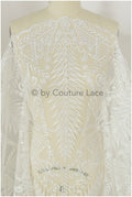 Boho bridal lace fabric off-white/ embroidered bridal lace fabric/ modern embroidered wedding dress lace// L19-242