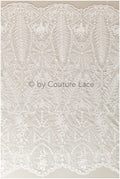 Boho bridal lace fabric off-white/ embroidered bridal lace fabric/ modern embroidered wedding dress lace// L19-242