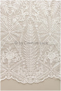 Boho bridal lace fabric off-white/ embroidered bridal lace fabric/ modern embroidered wedding dress lace// L19-242