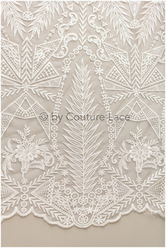Boho Braut Spitzenstoff Off-White/ bestickter Braut Spitzenstoff/ moderne bestickte Hochzeitskleid Spitze// L19-242