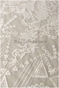 Boho bridal lace fabric off-white/ embroidered bridal lace fabric/ modern embroidered wedding dress lace// L19-242