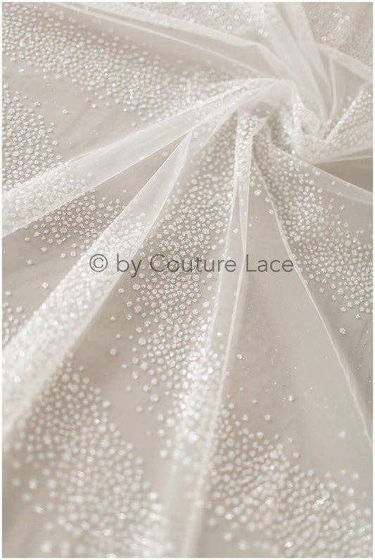 Soft &amp; high quality glitter tulle fabric with dots &amp; stardust// Off-white diamond glitter tulle for wedding dress veil// R-023