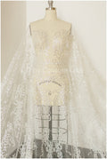 Glitter tulle fabric/ off-white silver glitter net/ wedding dress fabric with glitter/ shiny bridal lace fabric// R-019
