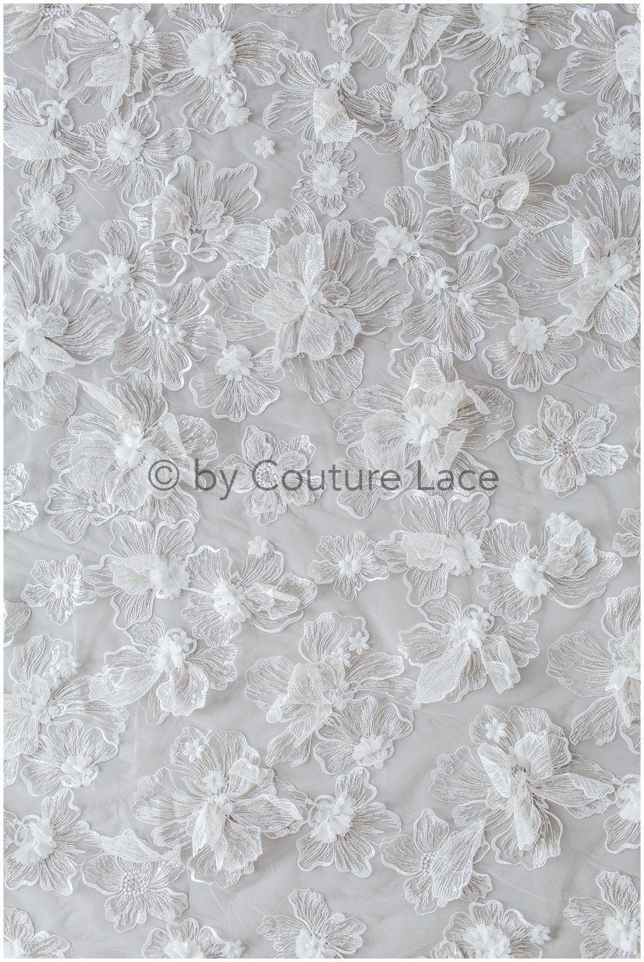 Wunderschöner 3D Blüten Spitzenstoff Off-White Silber/ Hochzeitskleid Spitze/ Blumenspitze/ Brautspitze// L19-225